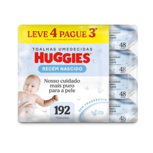 Kit Lenço Umedecido Huggies Recém Nascido 192 unidades em 4 pacotes
